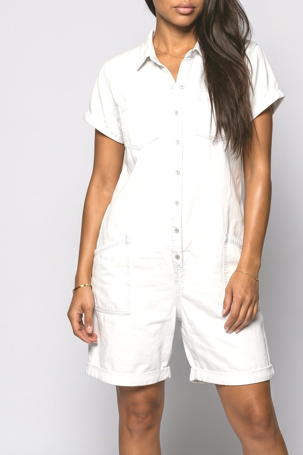 Denim Short Sleeve Jumpsuit, fabric detail