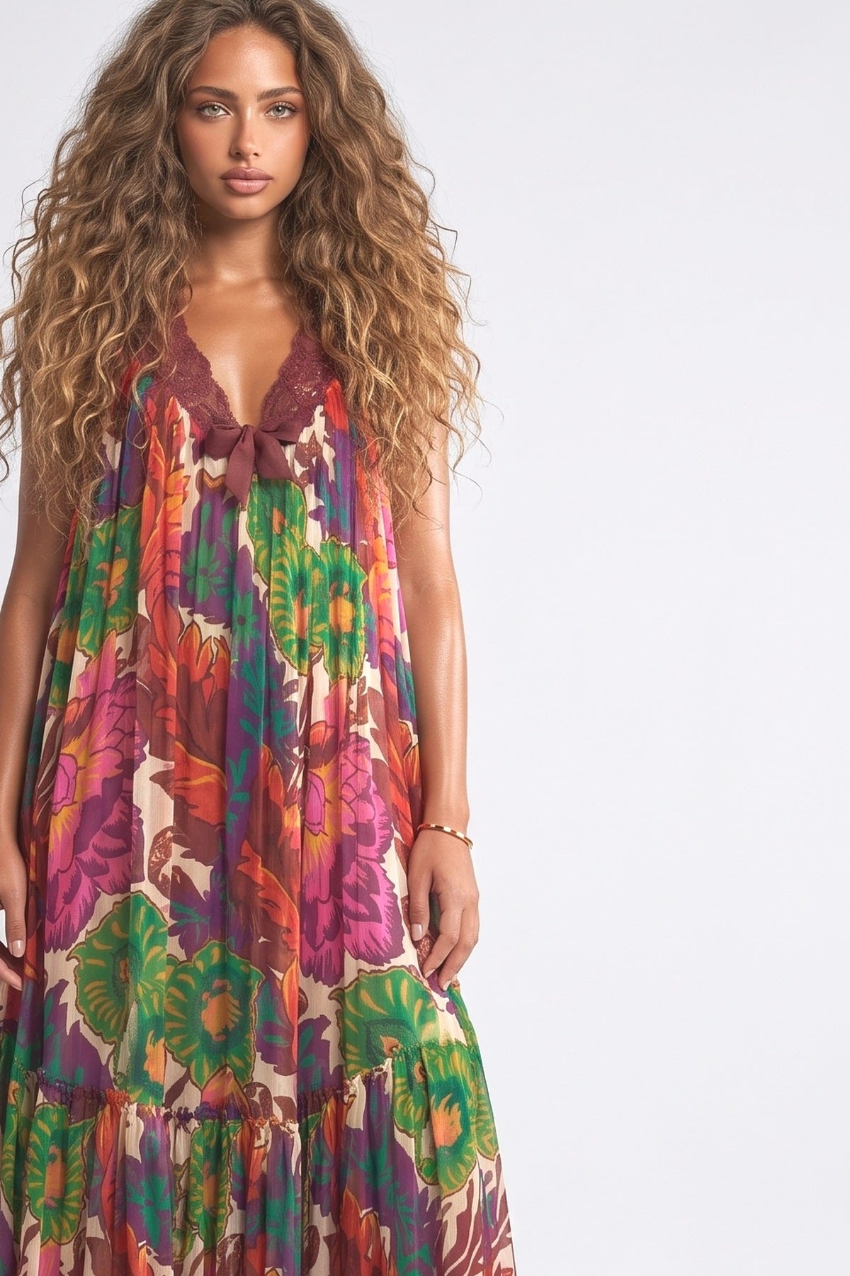 Multicolor Backless Ruffle Dress, fabric detail