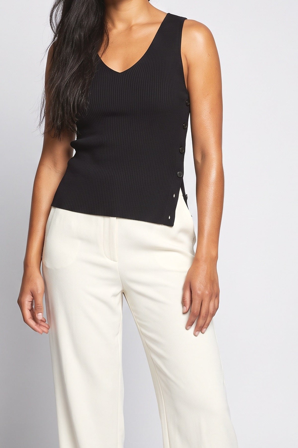 V-Neck Asymmetric Knit Top, fabric detail