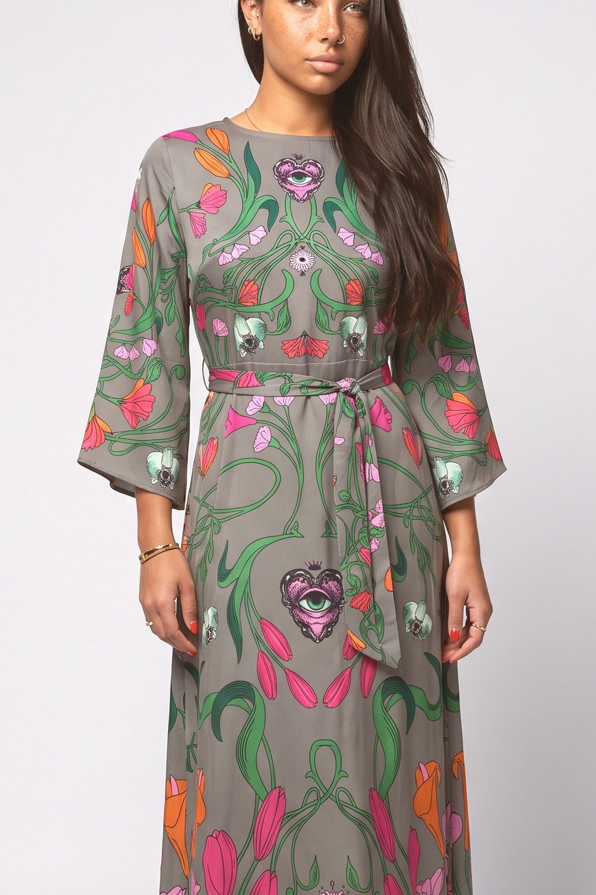 Multicolor Floral Relaxed Maxi Dress, fabric detail
