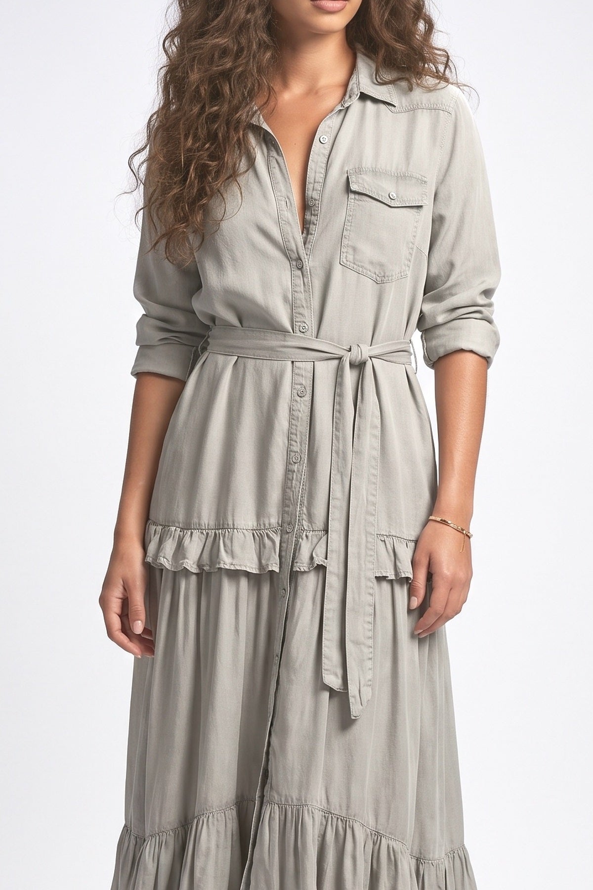 Denim Ruffle Maxi Dress, fabric detail