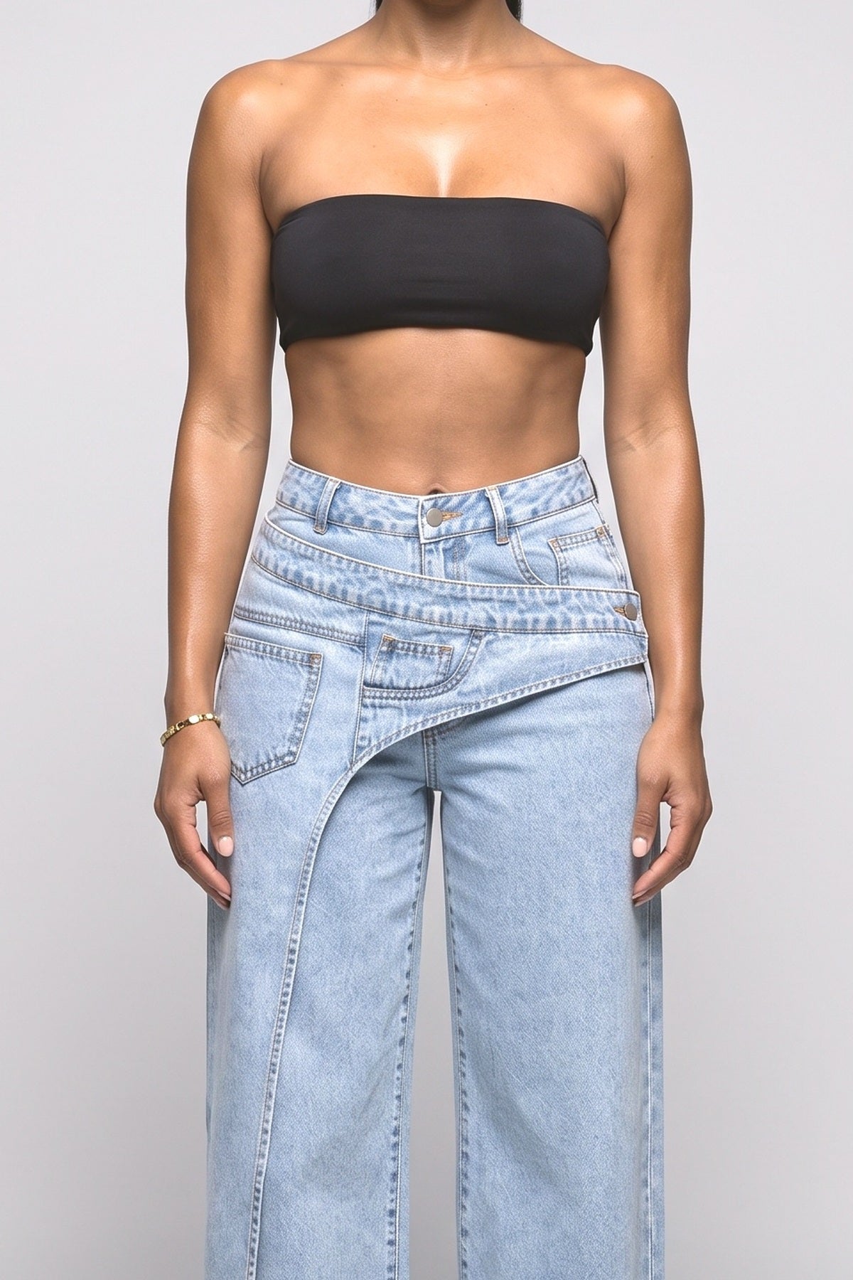 Asymmetric Wide Leg Jeans, fabric detail