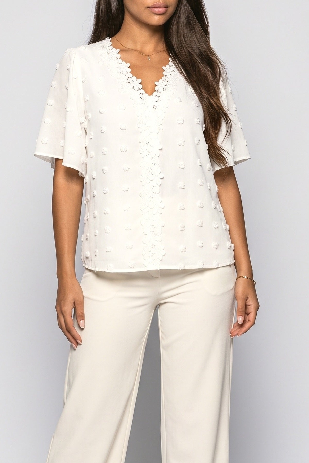 Lace V-Neck Blouse, fabric detail