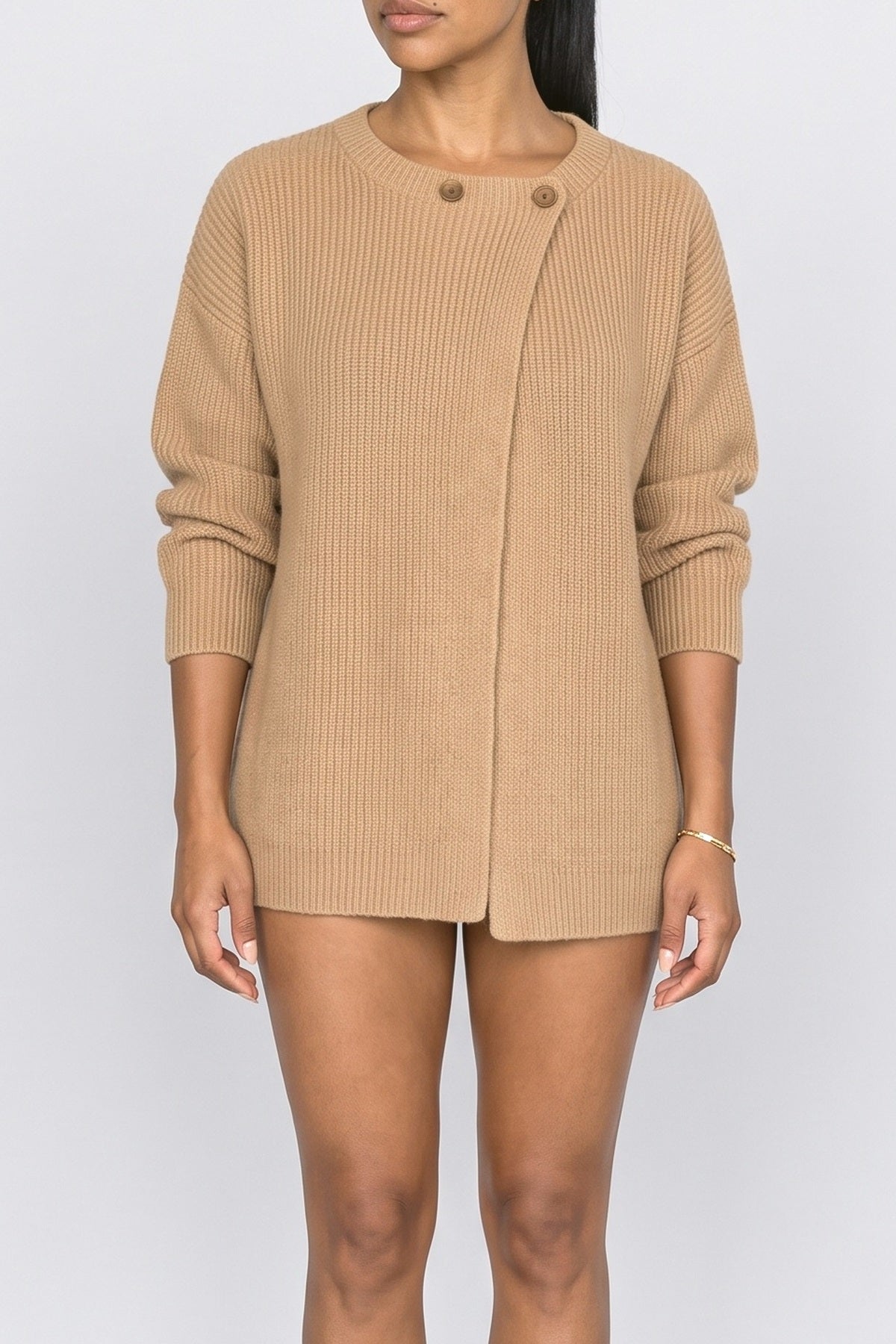 Ribbed Asymmetric Knit Cardigan, fabric detail