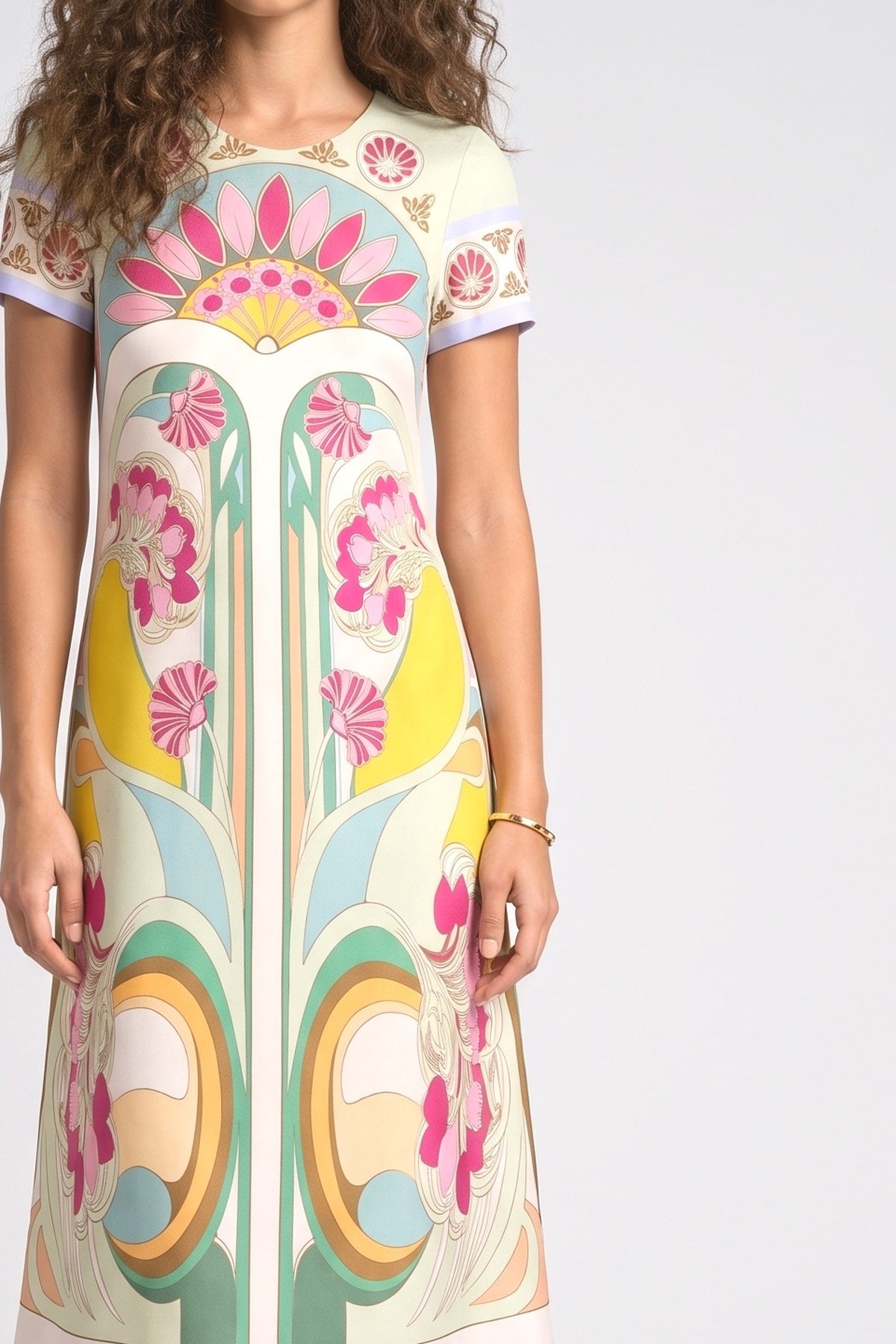 Floral Feather Trim Midi Dress, fabric detail