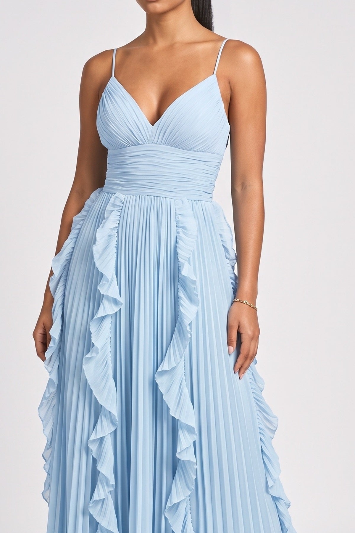 Chiffon Strappy Pleated Maxi Dress, fabric detail