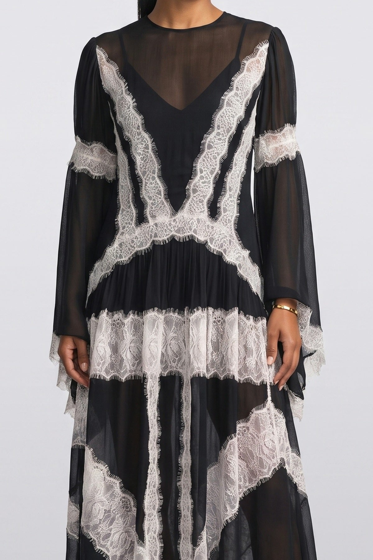 Black Lace Maxi Dress, fabric detail
