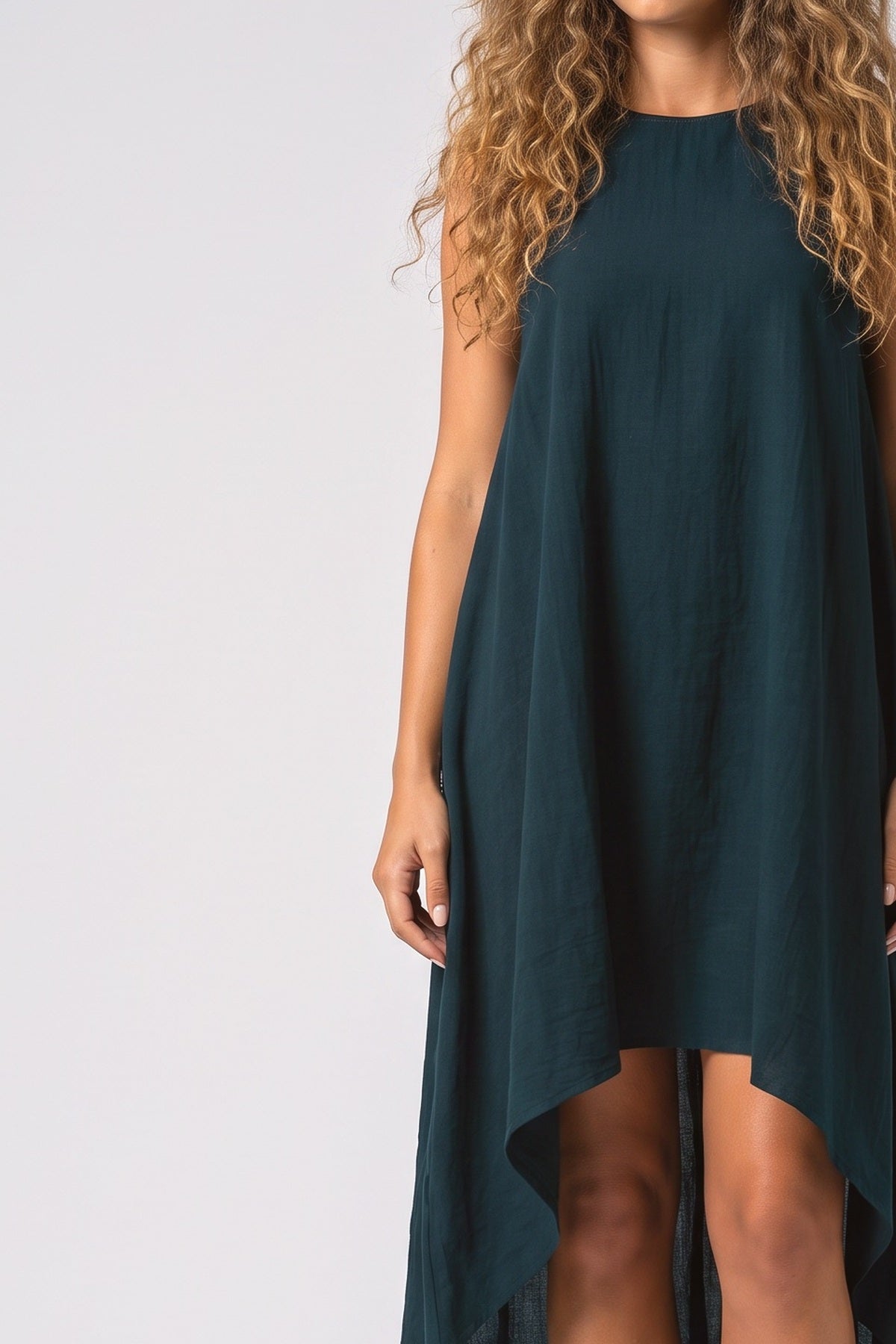 Sleeveless Asymmetric Midi Dress, fabric detail