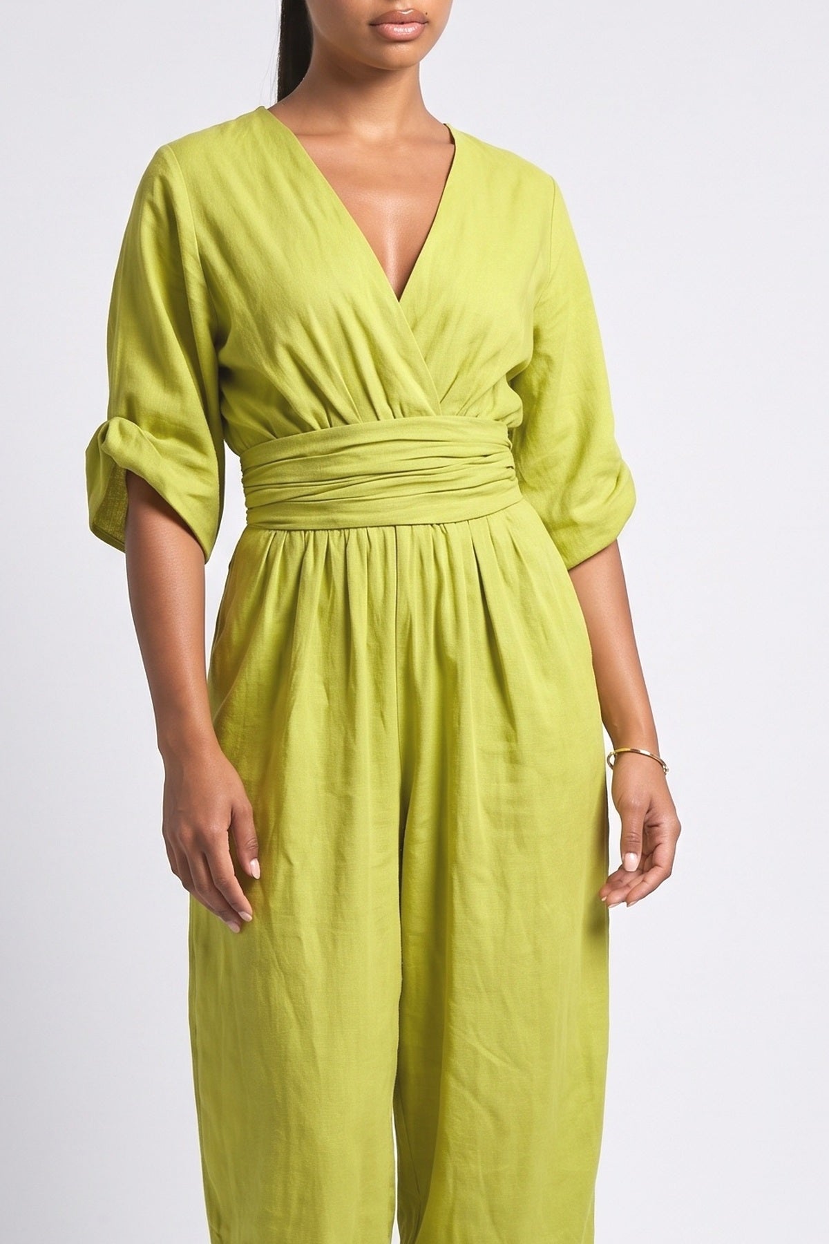 High-Waist Pleated Designs Jumpsuit, fabric detail