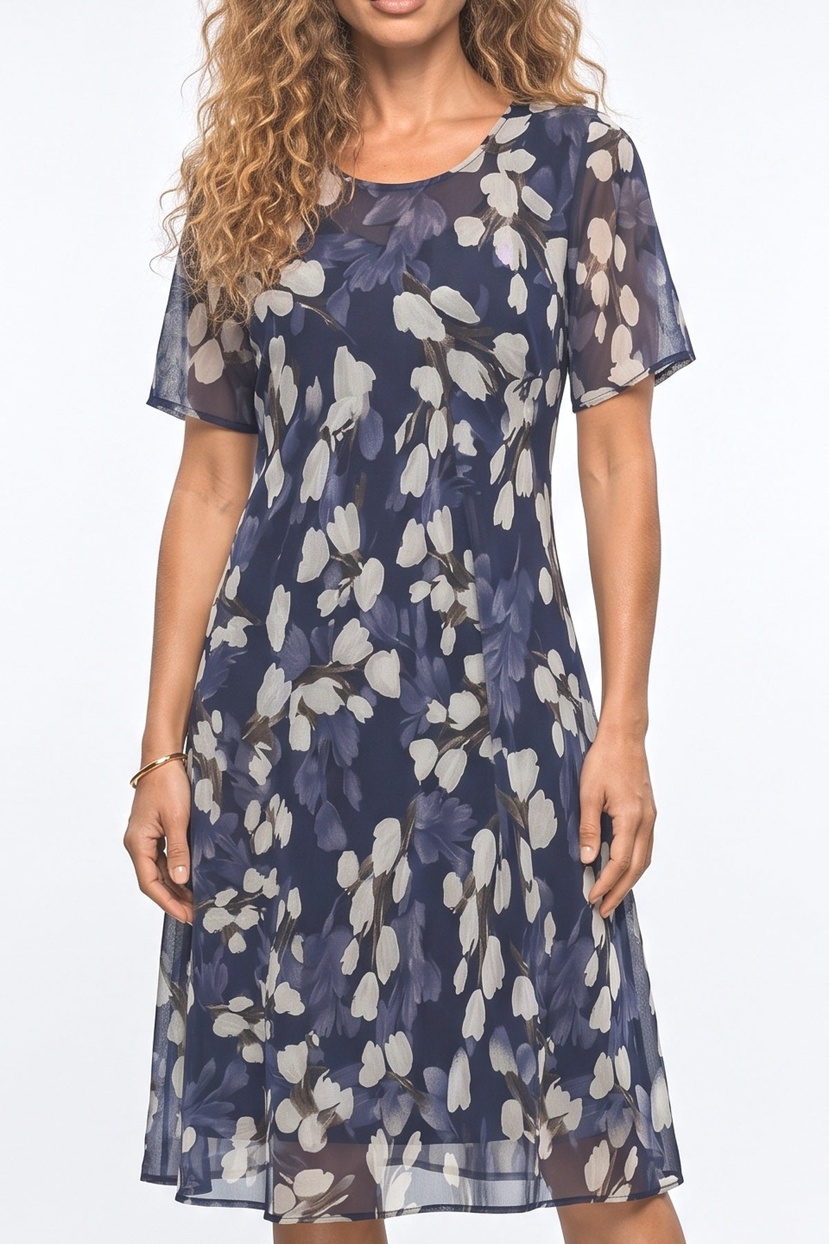 Navy Floral Midi Dress, fabric detail
