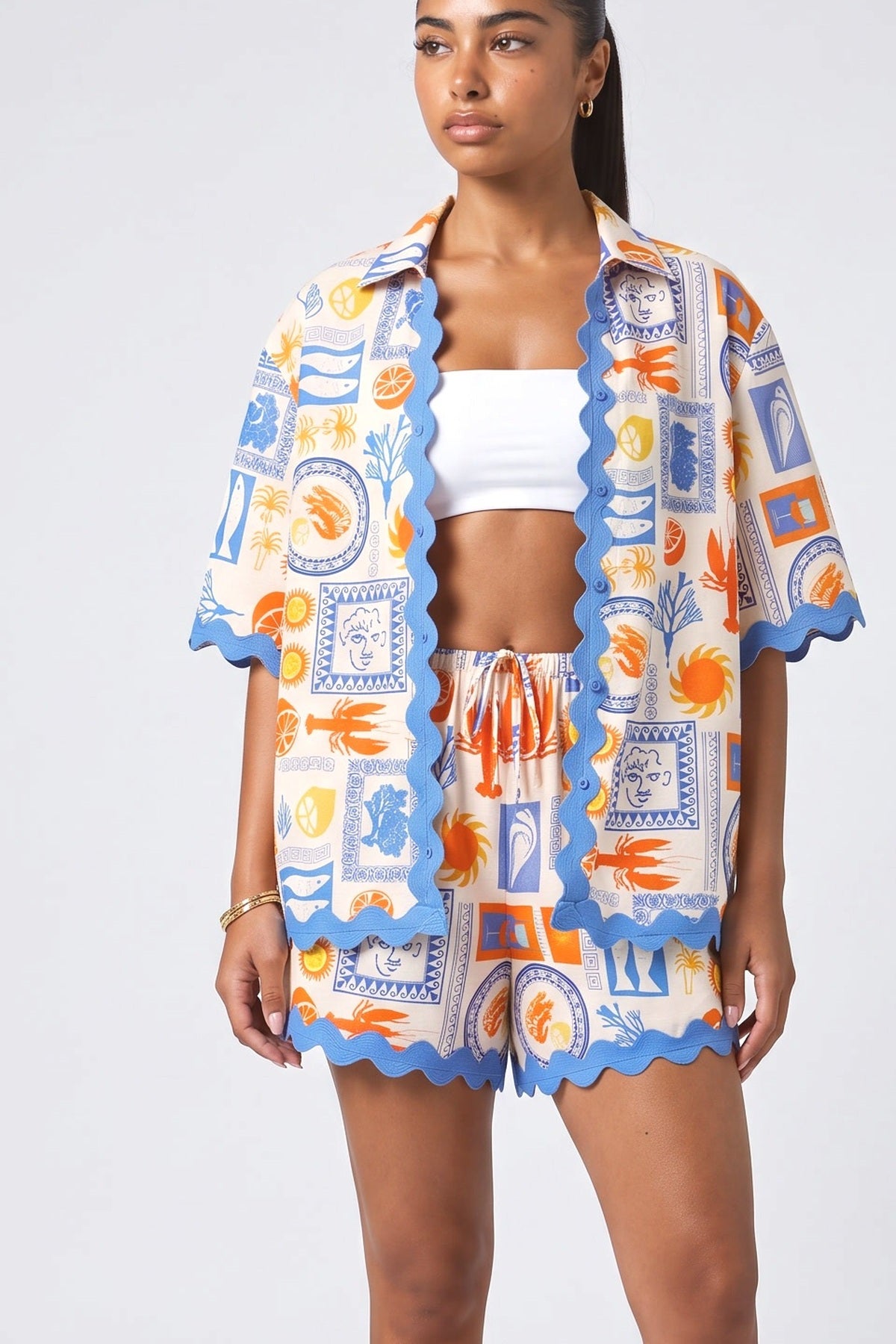 Blue Print Relaxed Top, fabric detail