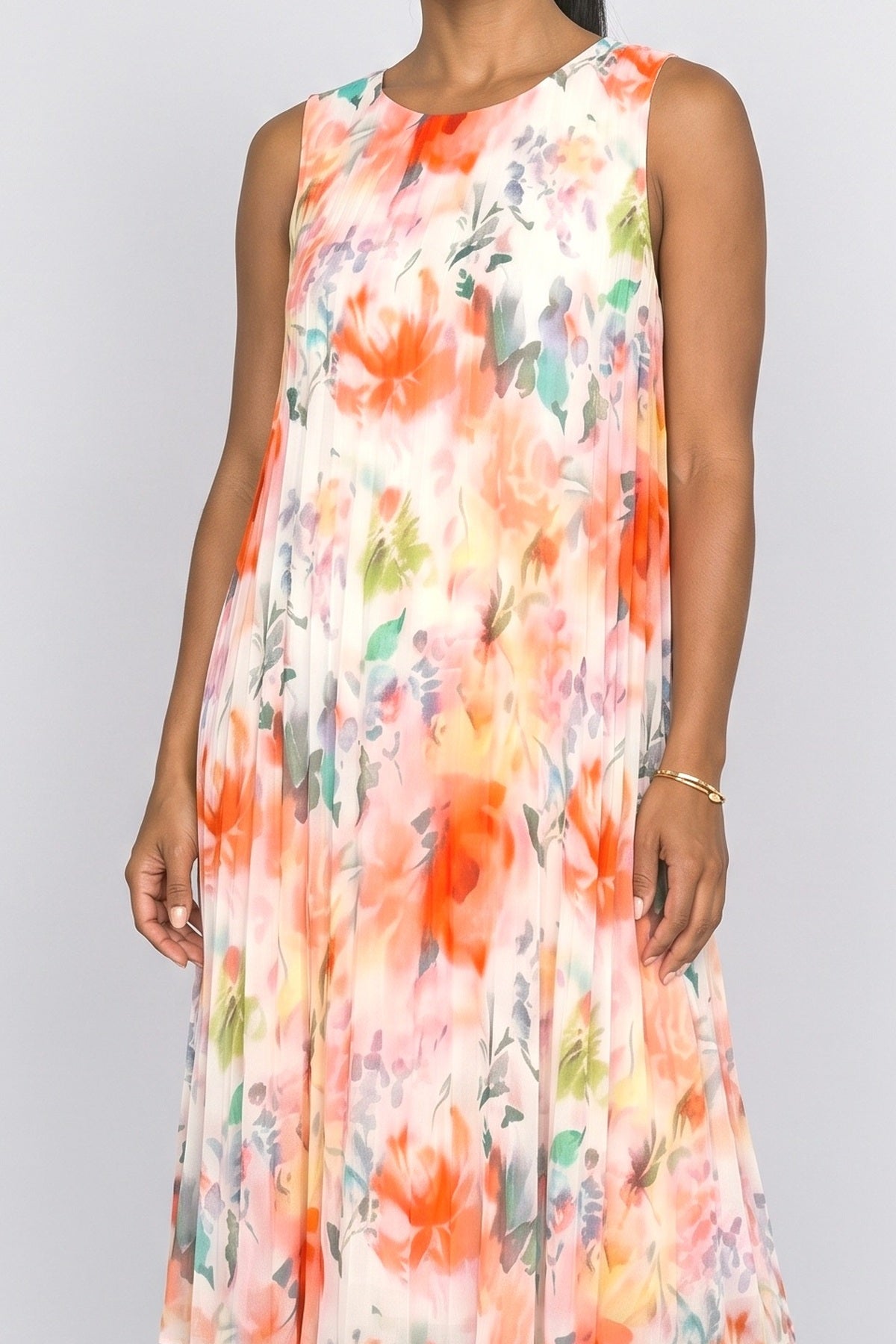 Floral Pleated Midi Dress, fabric detail
