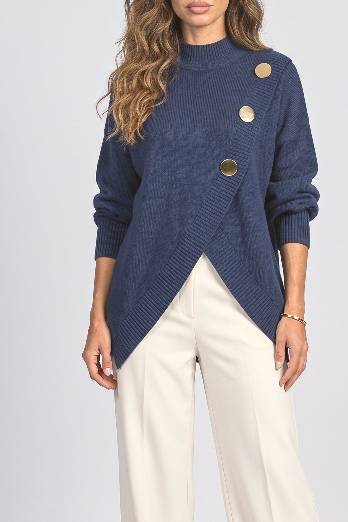 Blue Wrap Pullover Sweater, fabric detail