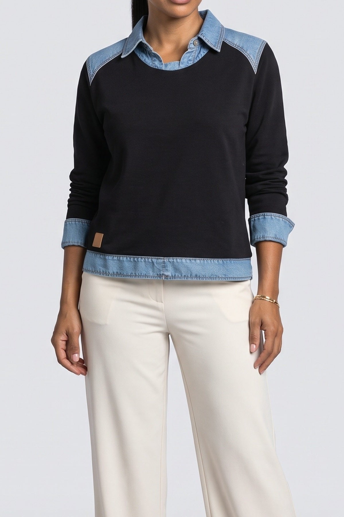 Denim Colorblock Sweatshirt, fabric detail