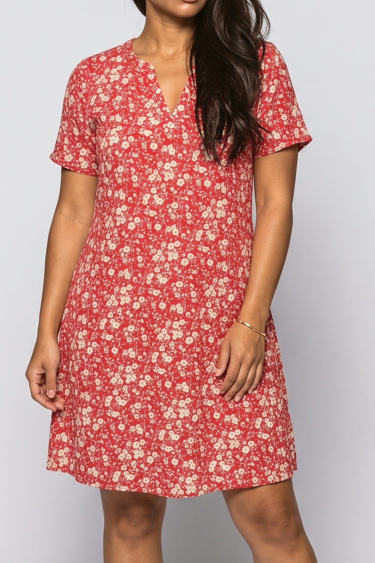 V-Neck Floral Midi Dress, fabric detail