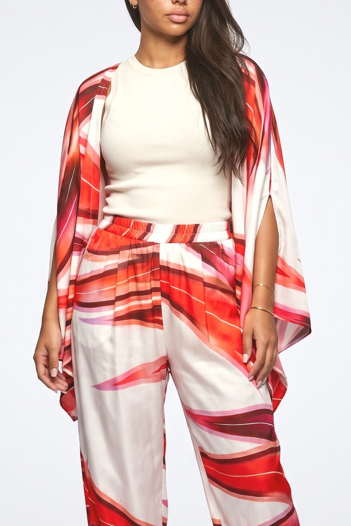 Red Print Pants, fabric detail