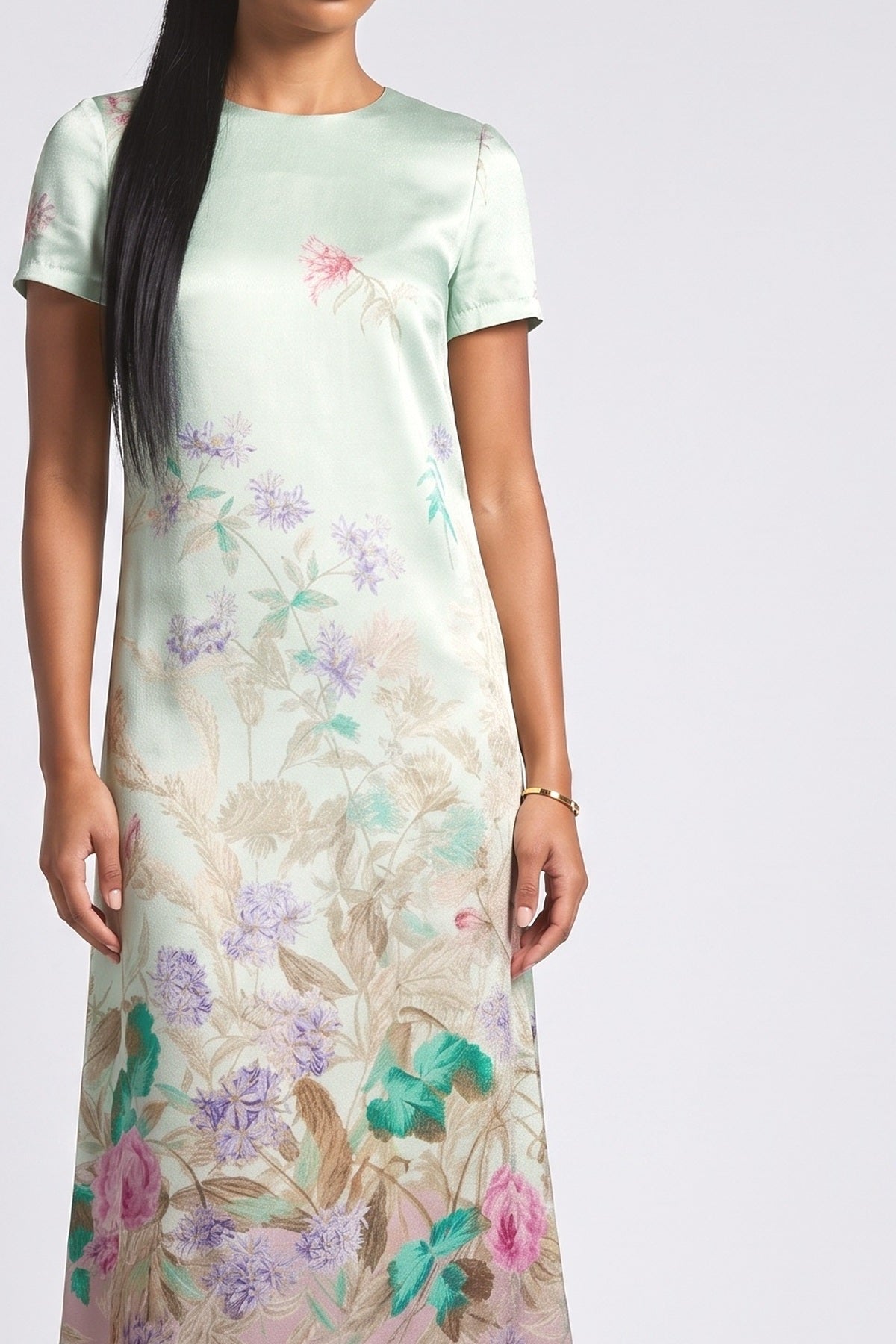 Floral Feather Trim Maxi Dress, fabric detail