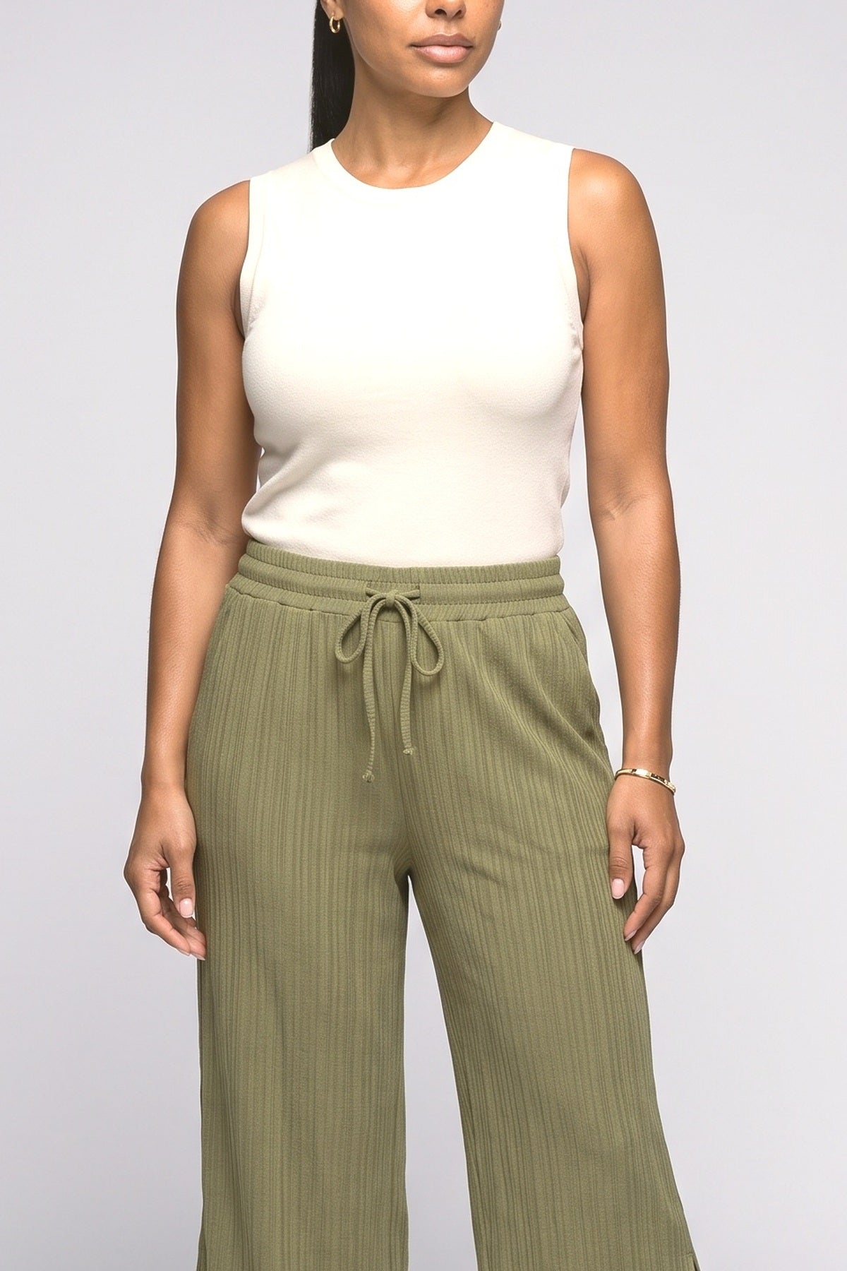 Ribbed Slit Wide Leg Pants, fabric detail