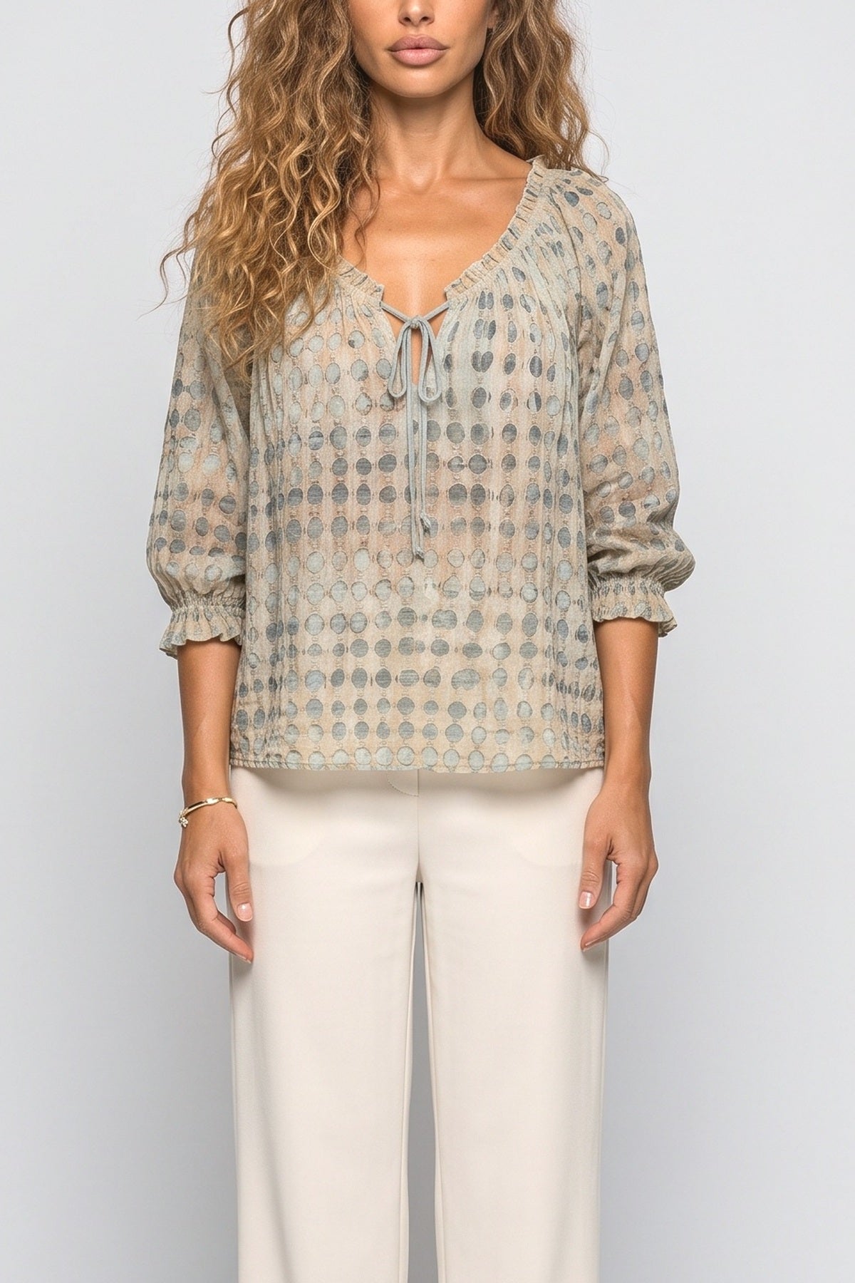 Multicolor Ruffle Blouse, fabric detail