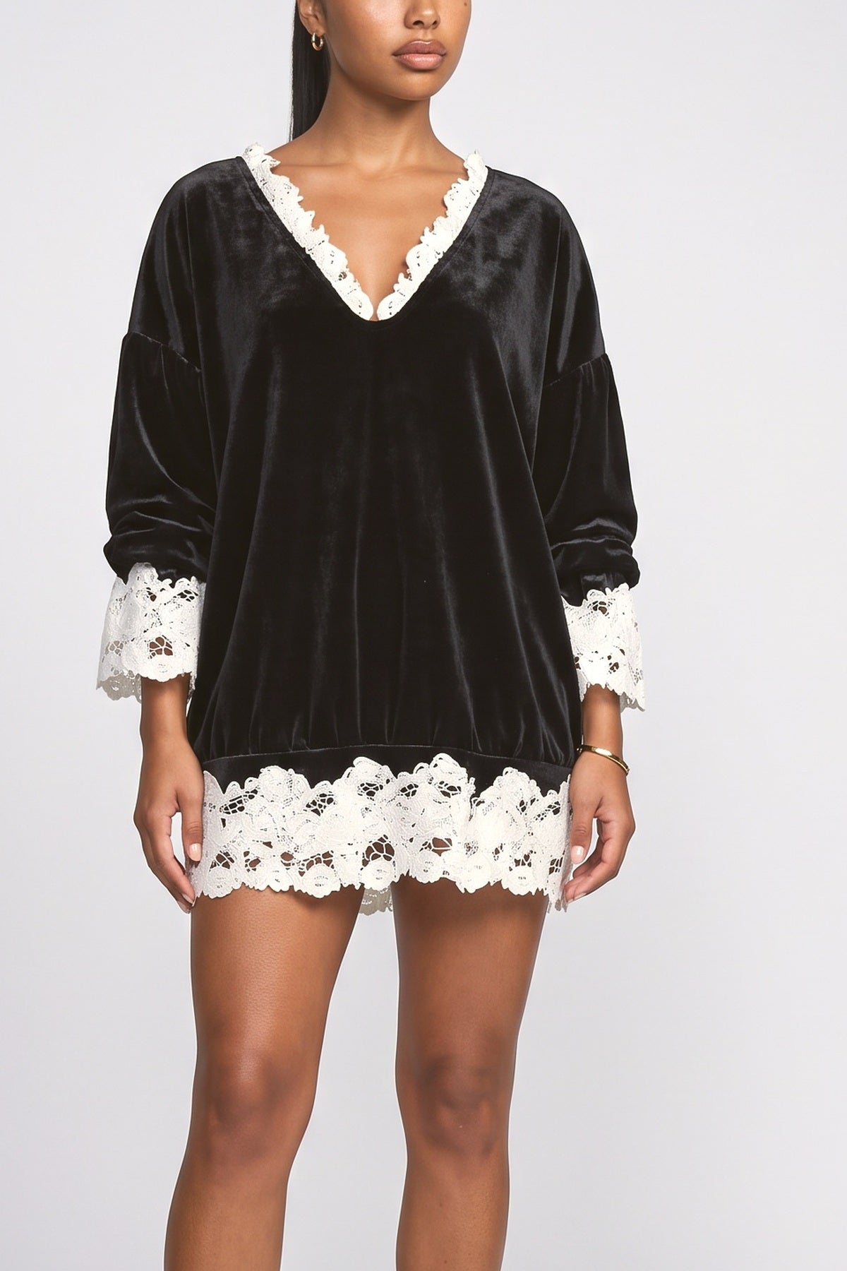 Black Lace Relaxed Mini Dress, fabric detail