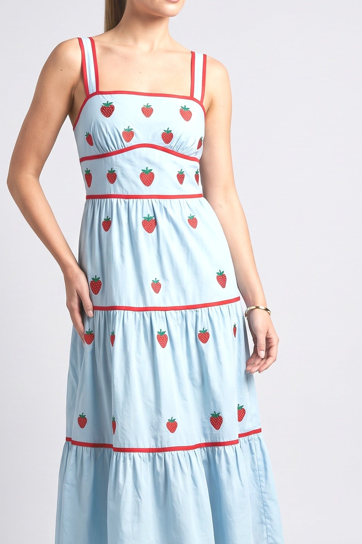 Blue Tiered Midi Dress, fabric detail