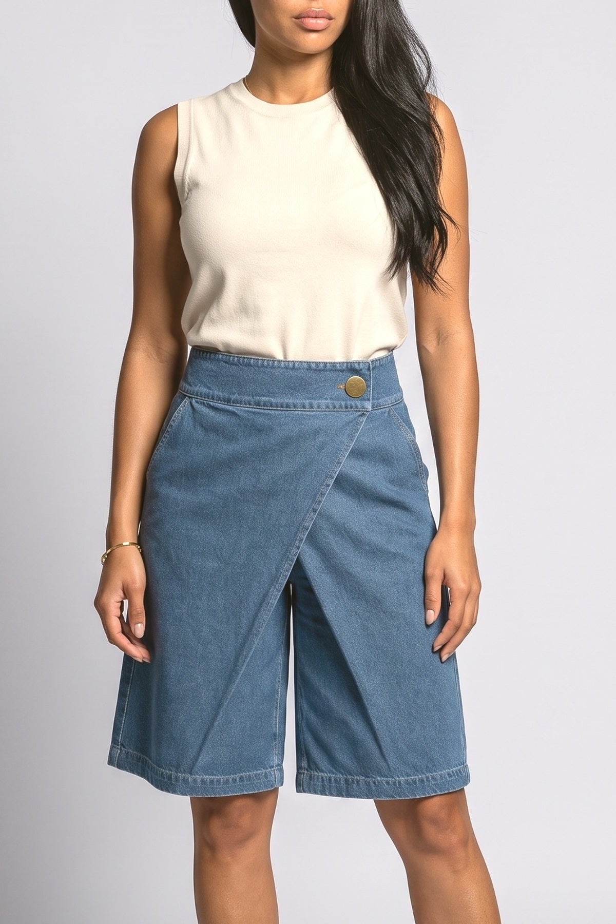 Black Wrap Denim Shorts, fabric detail