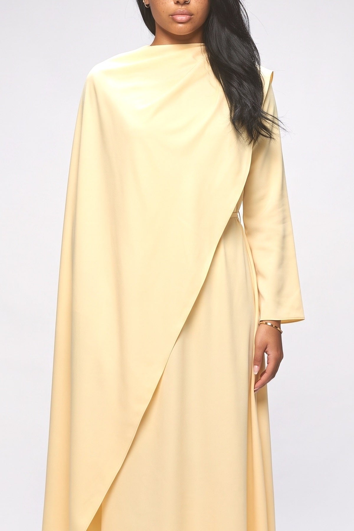 Slanted Hem Scraf Design Maxi Dress, fabric detail