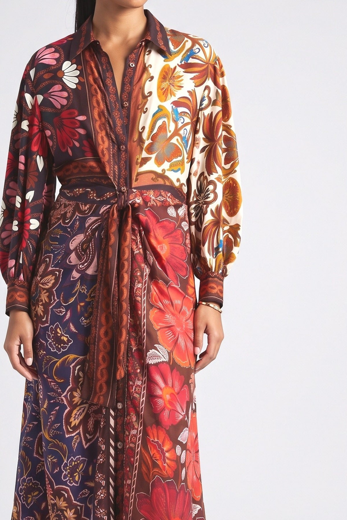Multicolor Floral Midi Dress, fabric detail