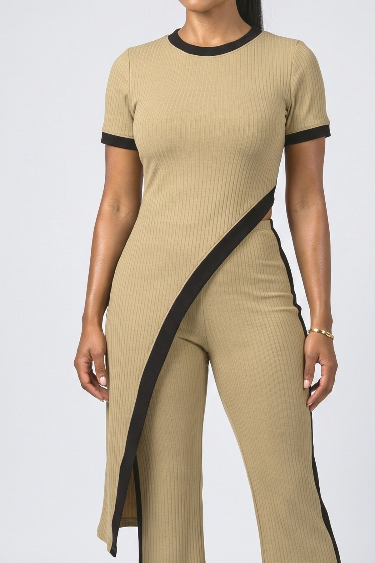 Ribbed Asymmetric Two Piece Outfit, fabric detail