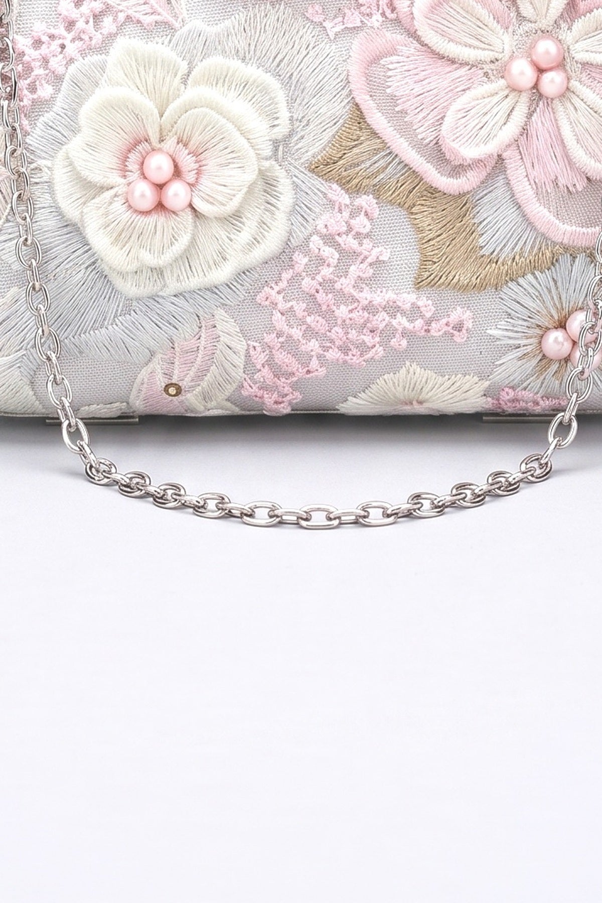 White Floral Handbag, fabric detail