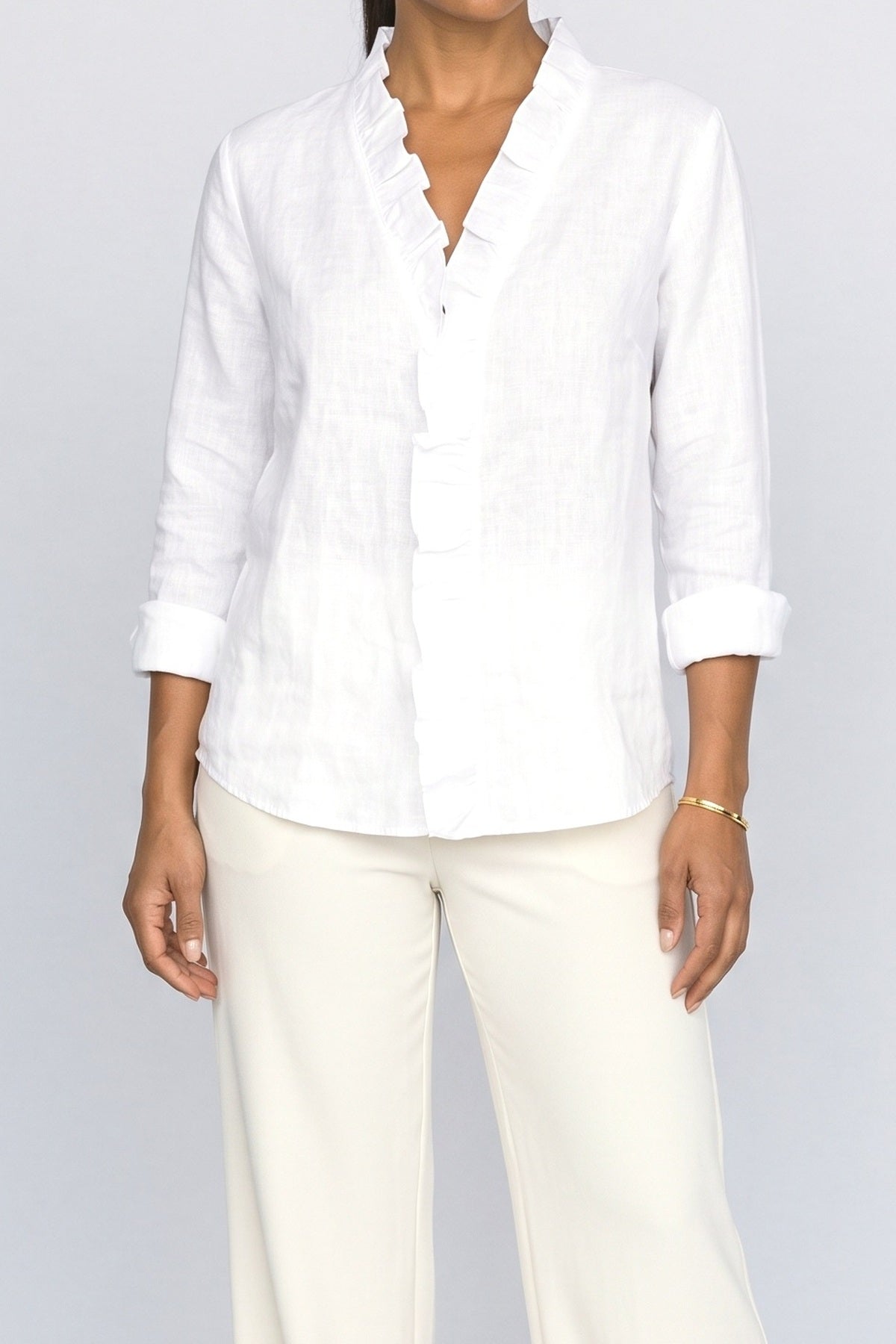 V-Neck Long Sleeve Ruffle Blouse, fabric detail