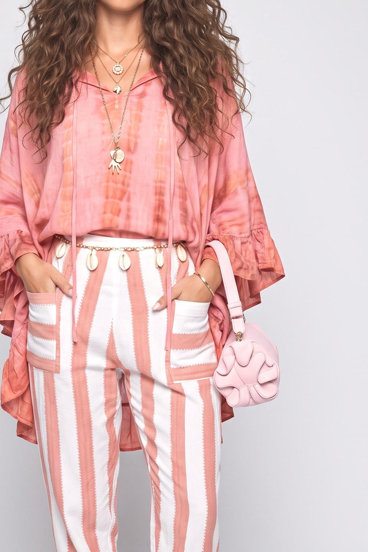 Pink Striped Outfit Set, fabric detail