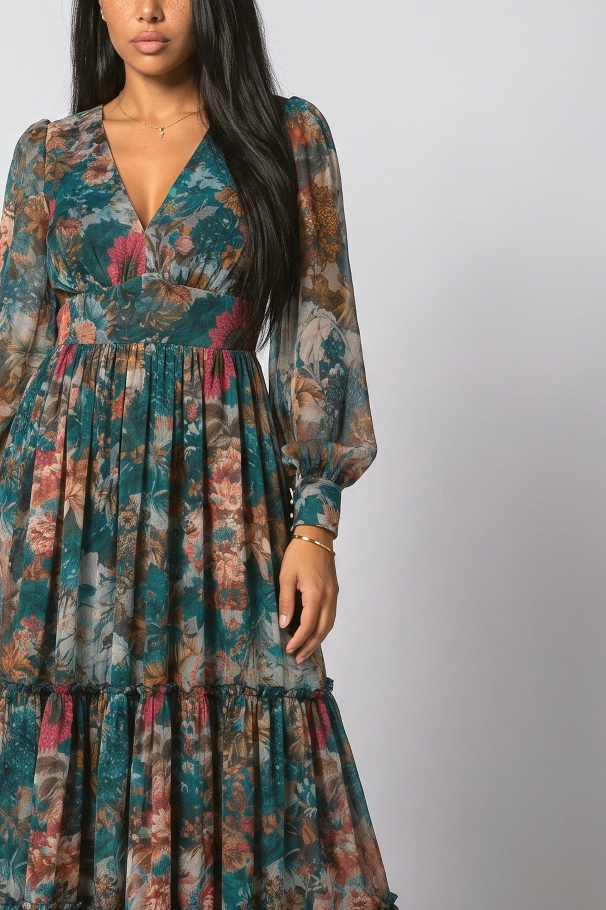 Floral Tiered Maxi Dress, fabric detail