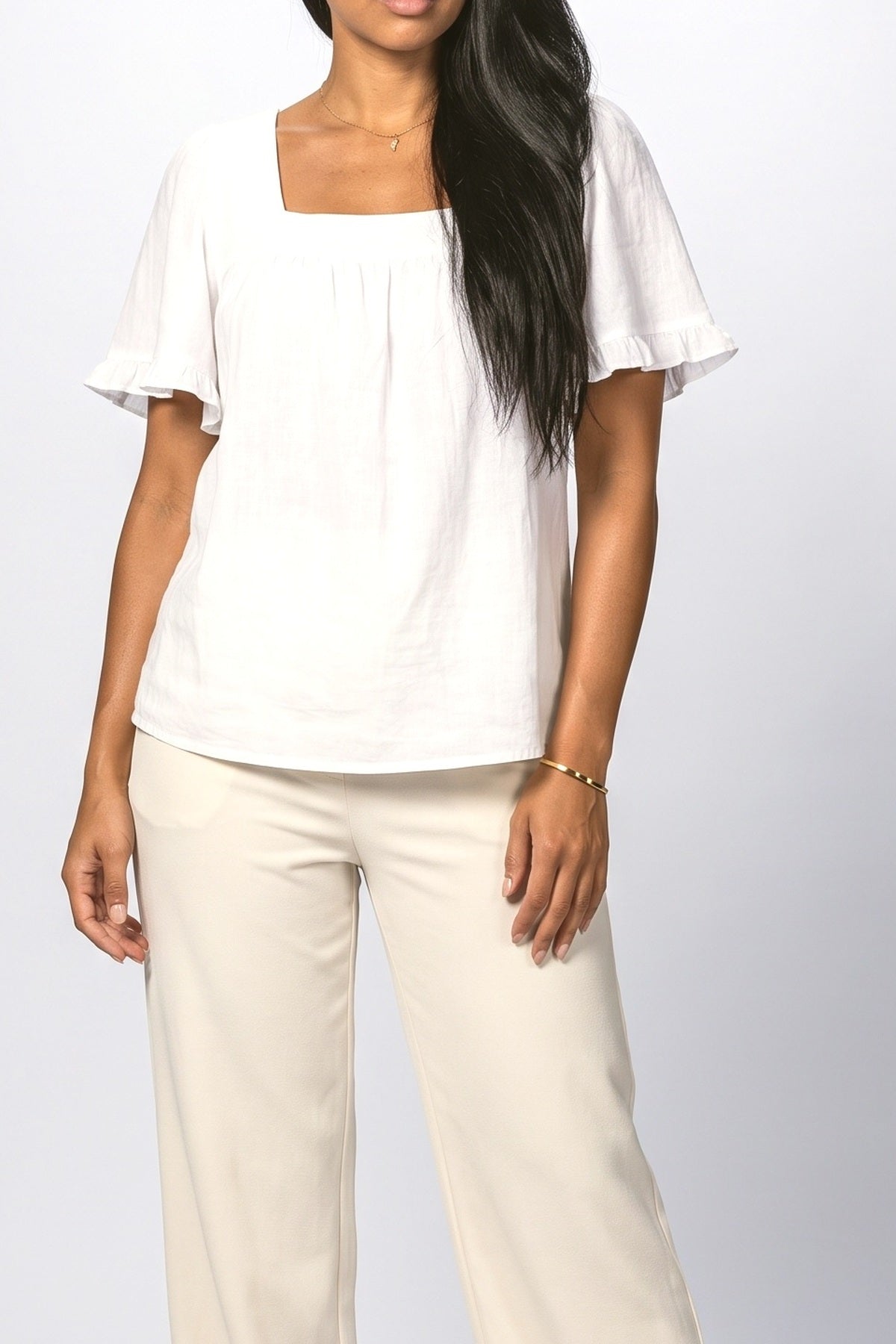 Square Neck Flutter Sleeve Blouse, fabric detail