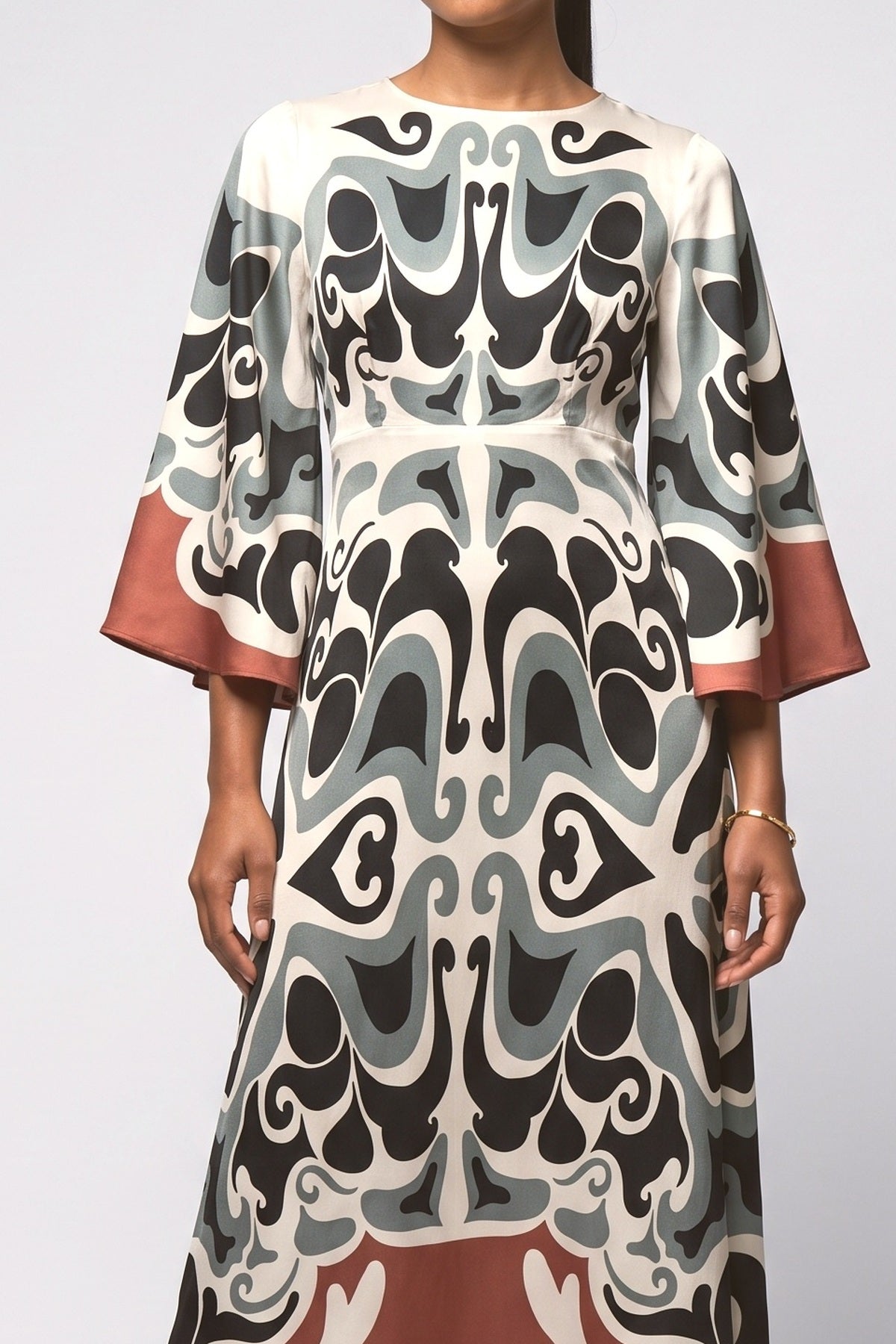 Black Floral Bell Sleeve Maxi Dress, fabric detail