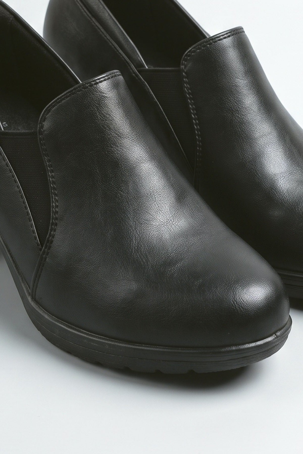 Black Block Heel Pumps, fabric detail