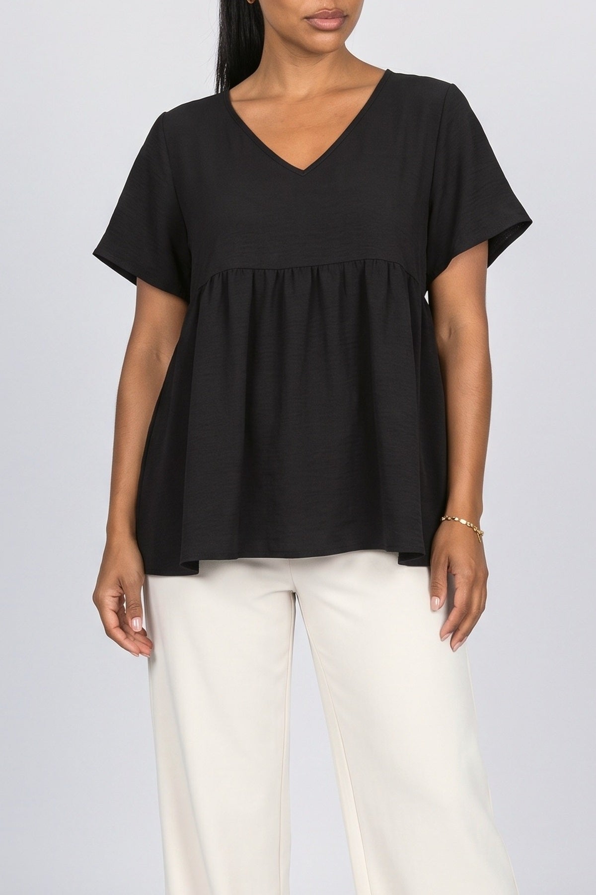 V-Neck Flutter Sleeve Flowy Blouse, fabric detail