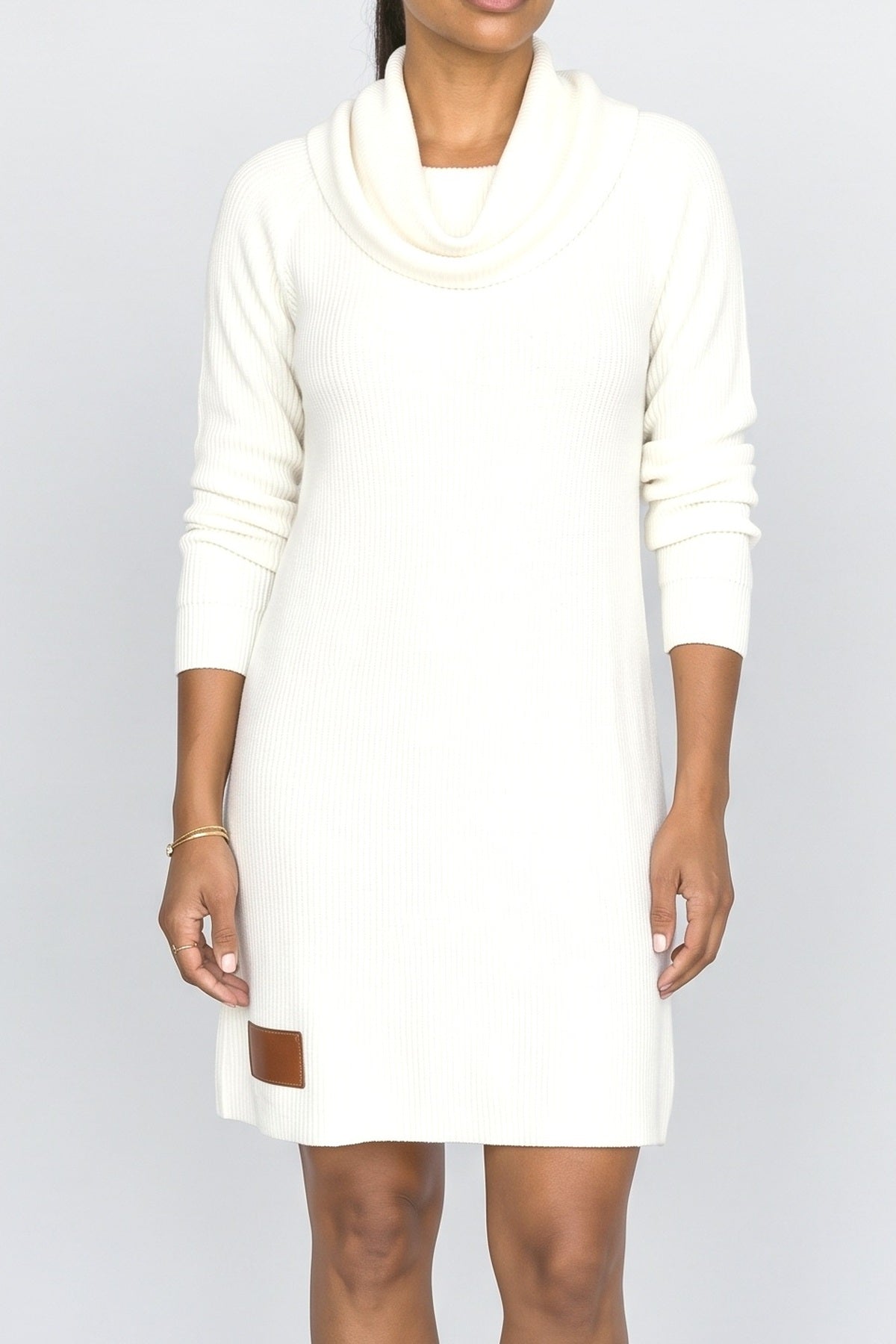 Knit Cowl Neck Sweater Dress, fabric detail