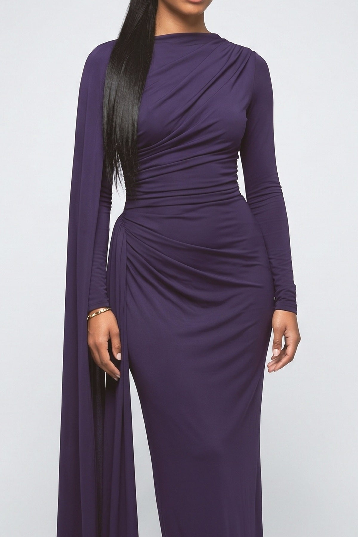 Purple Pleated Maxi Dress, fabric detail