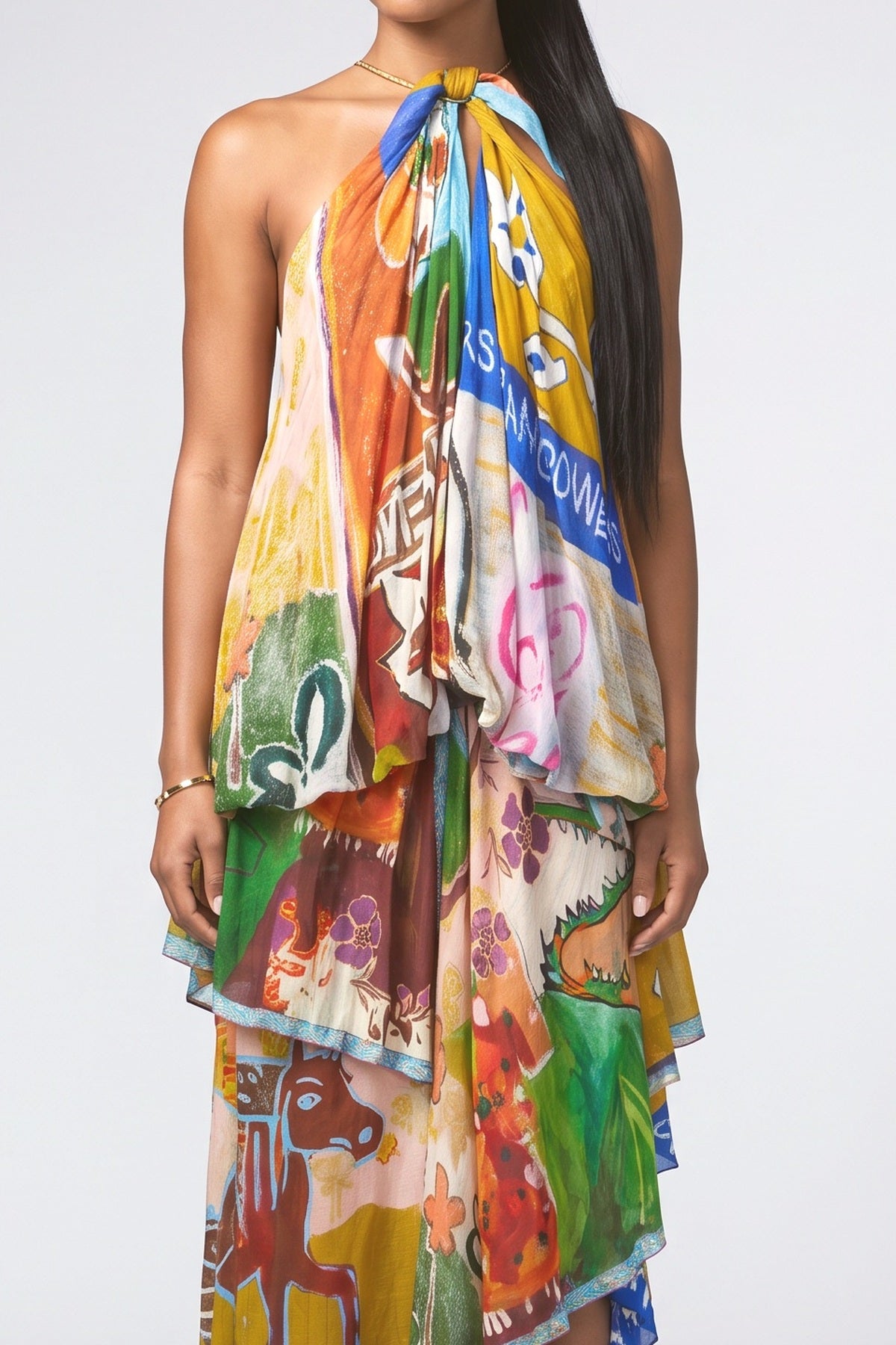 Multicolor Backless Maxi Dress, fabric detail