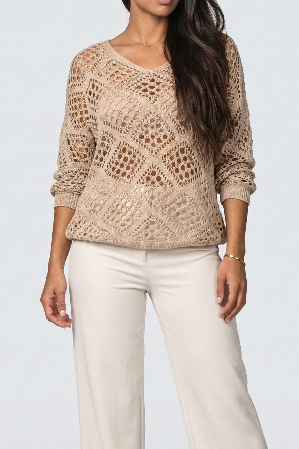 Knit V-Neck Blouse, fabric detail