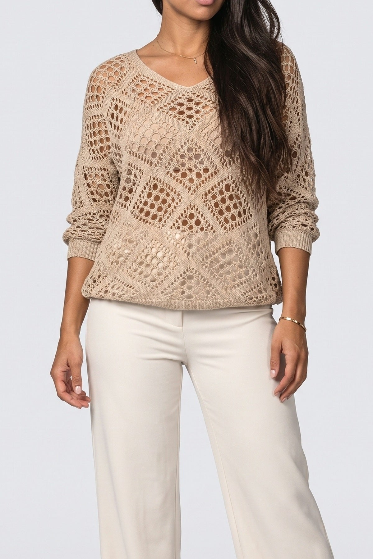 Knit V-Neck Blouse, fabric detail