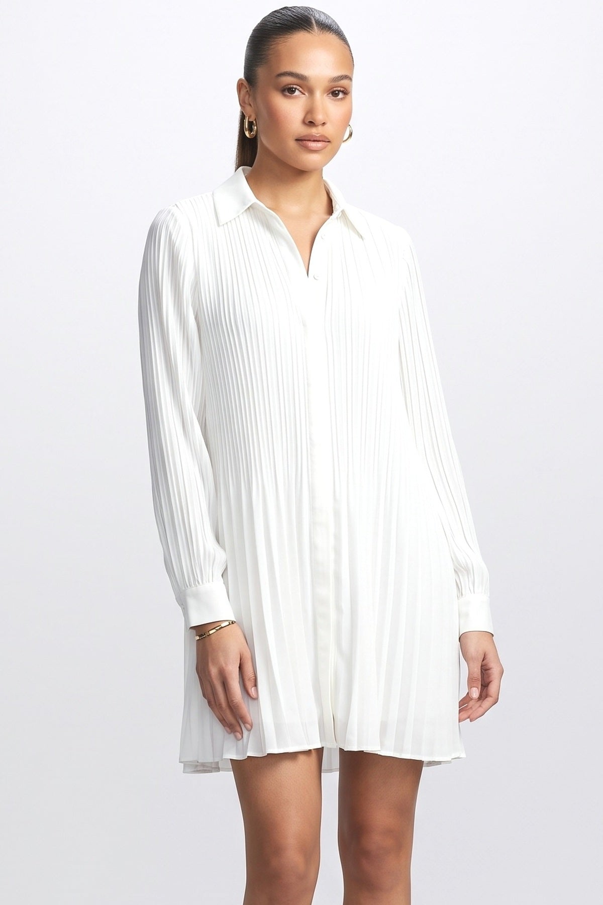 Pleated Long Sleeve Dress, fabric detail