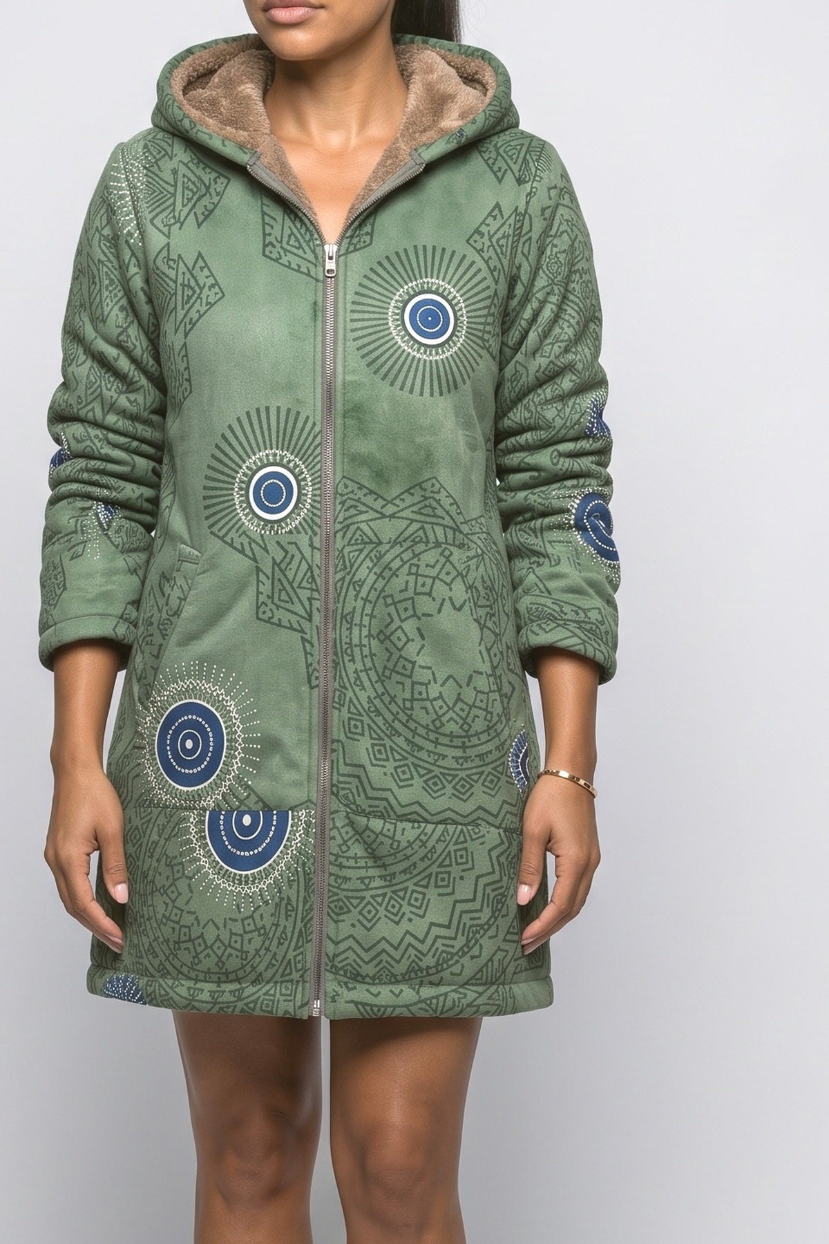 Print Winter Coat, fabric detail