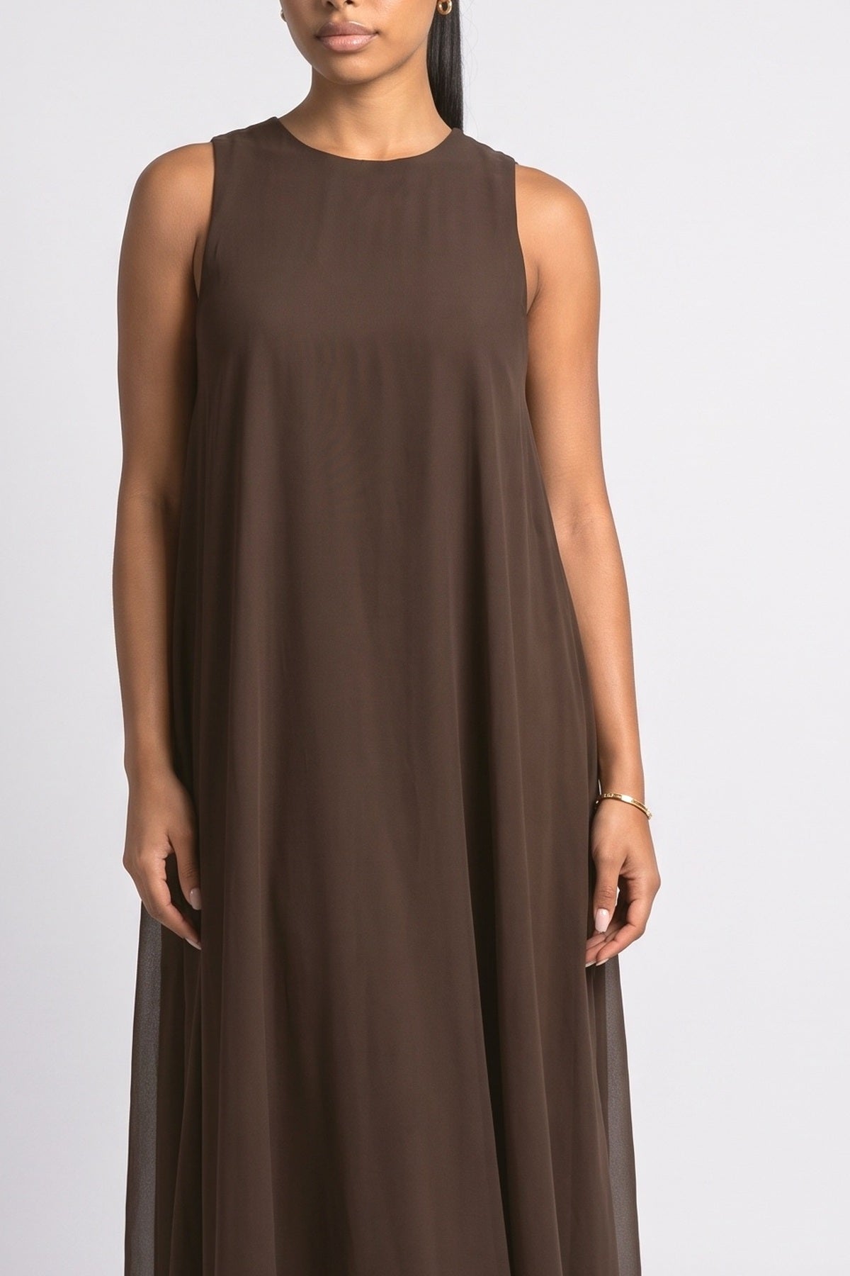 Brown Chiffon Maxi Dress, fabric detail