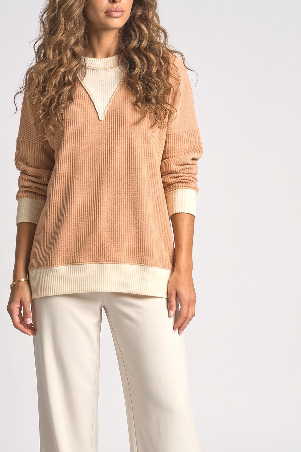 Colorblock Pullover Sweater, fabric detail