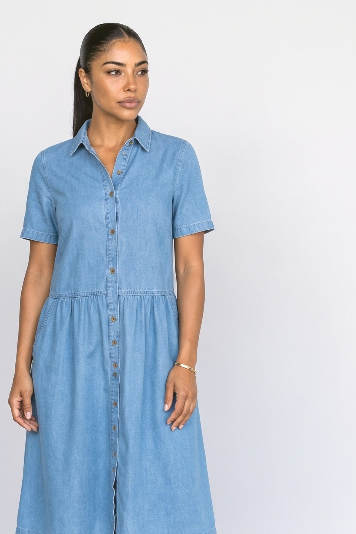 Blue A-Line Midi Dress, fabric detail