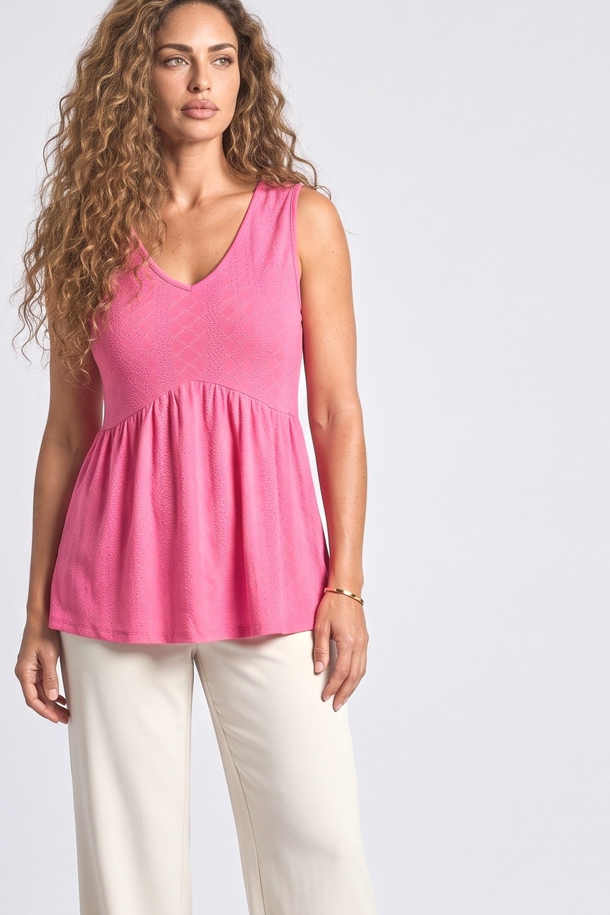V-Neck Sleeveless Flowy Tank Top, fabric detail
