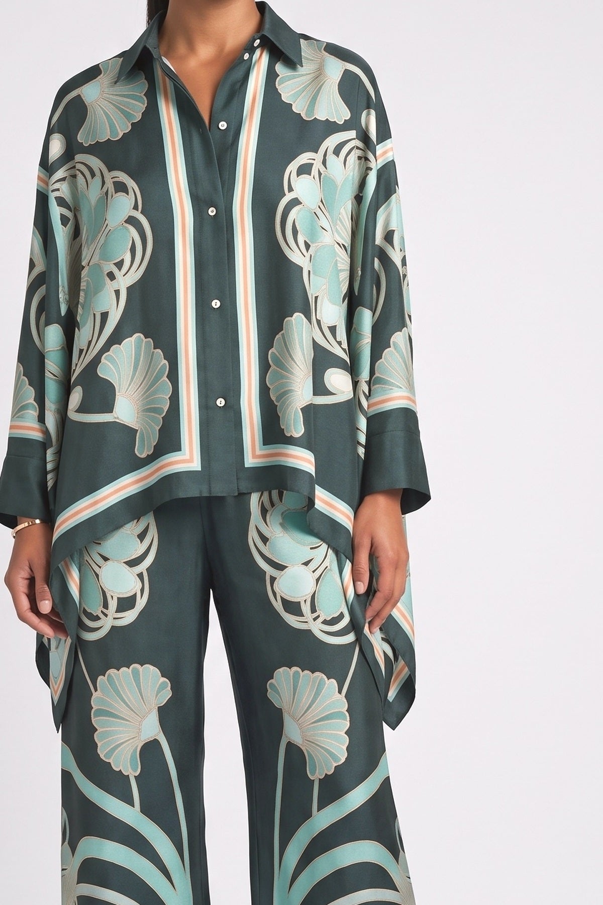 Abstract Print High-Waist Wide Leg Pants, fabric detail