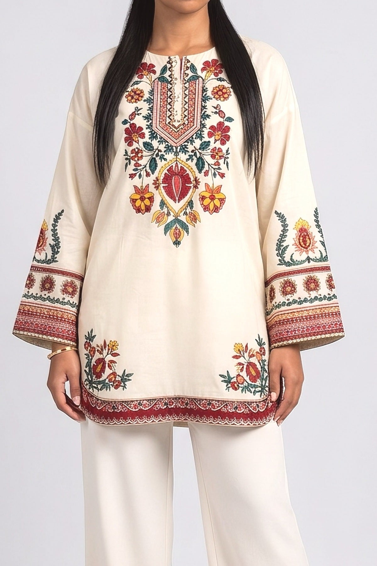 Multicolor Bell Sleeve Relaxed Top, fabric detail